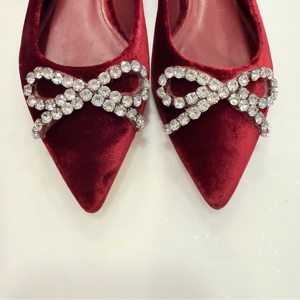 Larroude Lee pointed toe velvet Crystal bow Ballet flats in wine 7.5 NEW - Picture 12 of 12